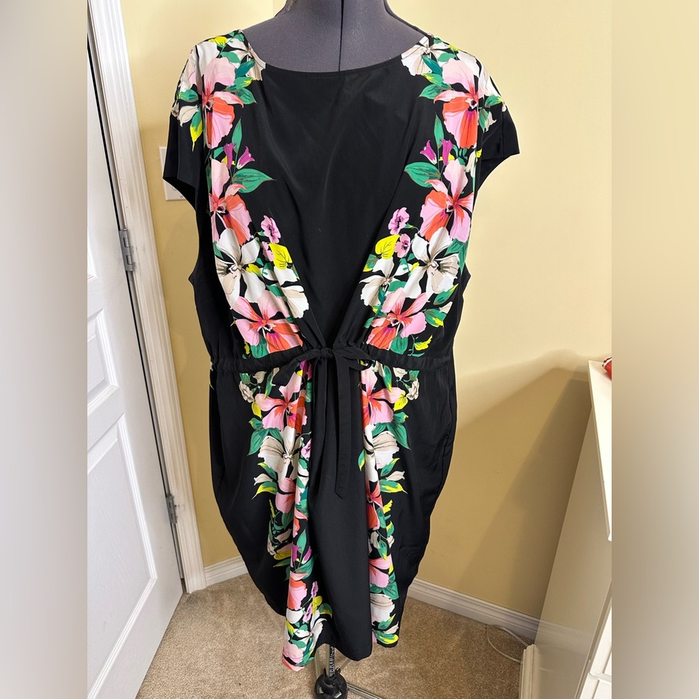 Floral Black Dress with Tie Waist